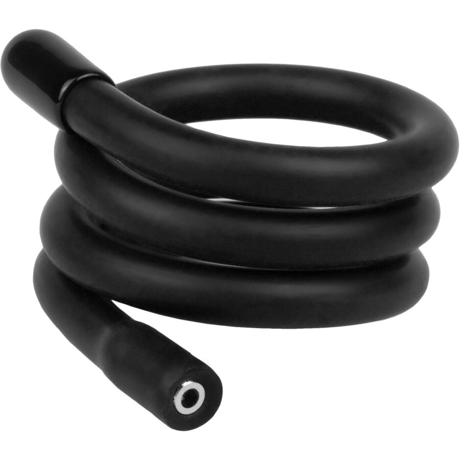 Electrode modulable ElectraStim en silicone noir enroulee, tige flexible qui conserve sa forme avec embout conducteur, accessoire electro unipolaire usage externe ou interne.