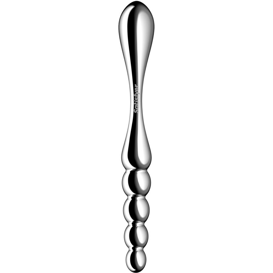 Gode double en acier inoxydable point G — vue de dos