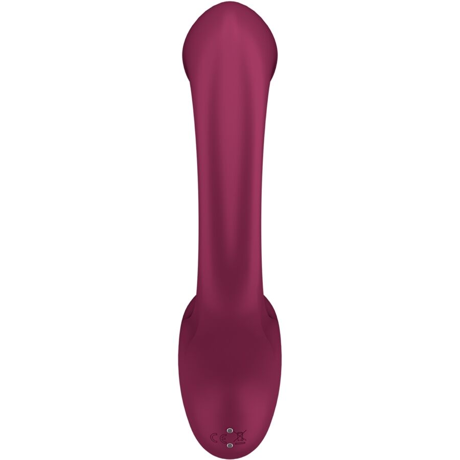 Vibromasseur point G Satisfyer framboise presente droit, tige a tete bombee en silicone et base ovale, vibrations ciblees pour le point G.