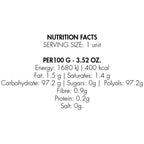 Tableau des valeurs nutritionnelles des bonbons Oral Pleasure Mints Bijoux Indiscrets, pastilles menthe sans sucre detaillant energie, glucides et polyols par portion.