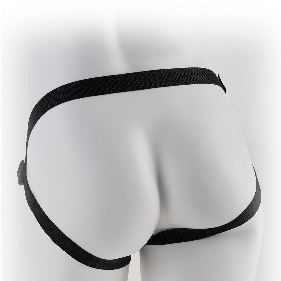 Harnais gode-ceinture dos néoprène débutant — détail texture surface