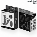 Boite du masseur de prostate rotatif Addicted vue avant et arriere, packaging roving prostate massager avec le stimulateur silicone et pictogrammes, sans anatomie.