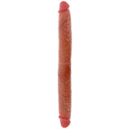 Double gode realiste Get Real Skin a prepuce mobile, profil vertical chair claire : deux extremites a gland detaille et veines, tige flexible double densite effet peau.