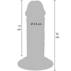 Schema cote du gode realiste Get Real avec longueur 13 cm, partie inserable 11 cm et diametre 3,5 cm, silhouette anatomique a gland et ventouse pour mains libres.