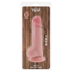 Boite Get Real Toy Joy du dildo extra epais 34,5 cm a testicules, packaging bois montrant le gode chair realiste a gland et ventouse, gamme silicone double densite.