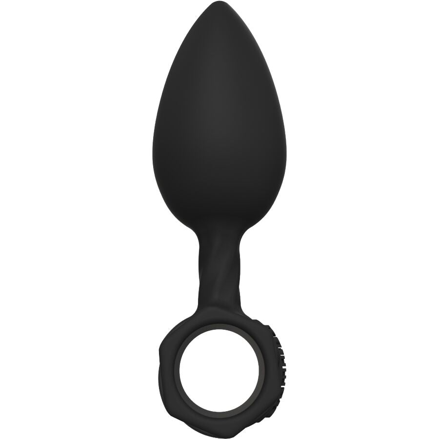 Plug anal d'initiation Bathmate en silicone noir, corps conique et large anneau de préhension strié à la base, modèle taille moyenne pour insertion progressive.