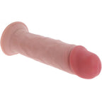 Gode realiste Get Real chair pose a plat, large ventouse et gland detaille visibles, longue tige en silicone double densite pour un usage mains libres maitrise.