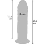 Schema cote du gode realiste Get Real 25,5 cm avec partie inserable 23,5 cm et diametre 6 cm, silhouette anatomique extra epaisse a gland et base ventouse mains libres.