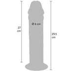 Schema cote du gode realiste Get Real 29,5 cm avec partie inserable 27 cm et diametre 6 cm, silhouette anatomique extra epaisse a gland et base ventouse mains libres.