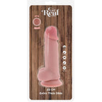 Boite Get Real Toy Joy du dildo extra epais 23 cm a testicules, packaging bois montrant le gode chair realiste a gland et ventouse, gamme silicone double densite.