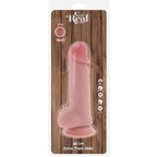 Boite Get Real Toy Joy du dildo extra epais 28 cm a testicules, packaging bois montrant le gode chair realiste a gland et ventouse, gamme silicone double densite.