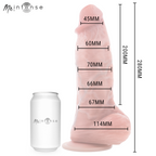 Gode realiste Intense pres d'une canette pour l'echelle, cotes de 45 a 114 mm sur 280 mm, gland et testicules realistes en silicone supersoft.