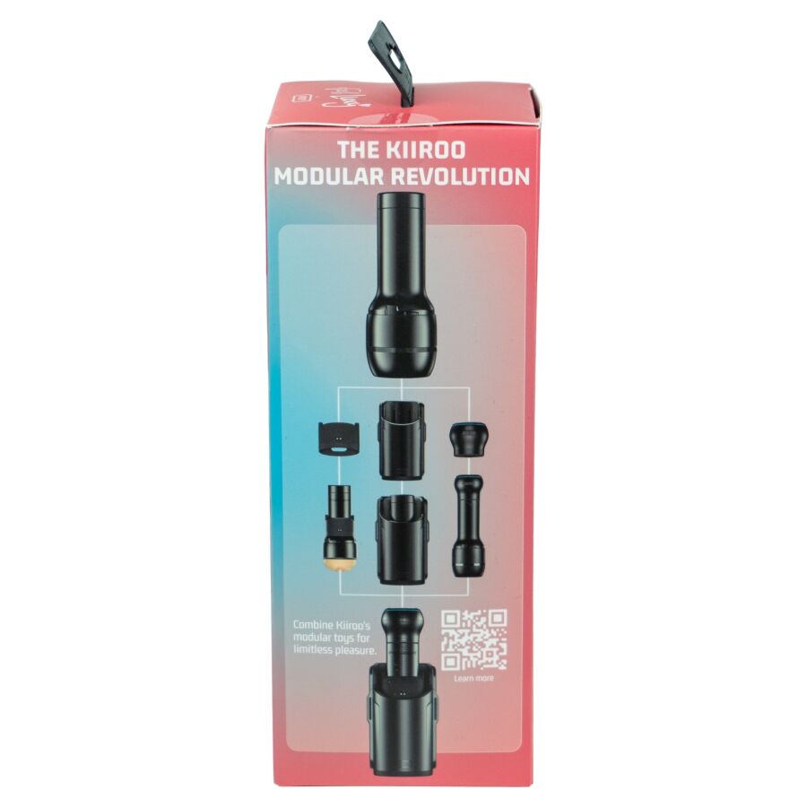 Boite Kiiroo Modular Revolution illustrant le systeme modulaire et ses accessoires, masturbateur a chambres de succion texturees compatible appareils interactifs Kiiroo.