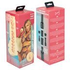 Boite rose Luxy Dutch du masturbateur a chambres de succion, visuel d'une actrice en lingerie et de la gaine TPE texturee, masturbateur masculin Kiiroo modulaire.