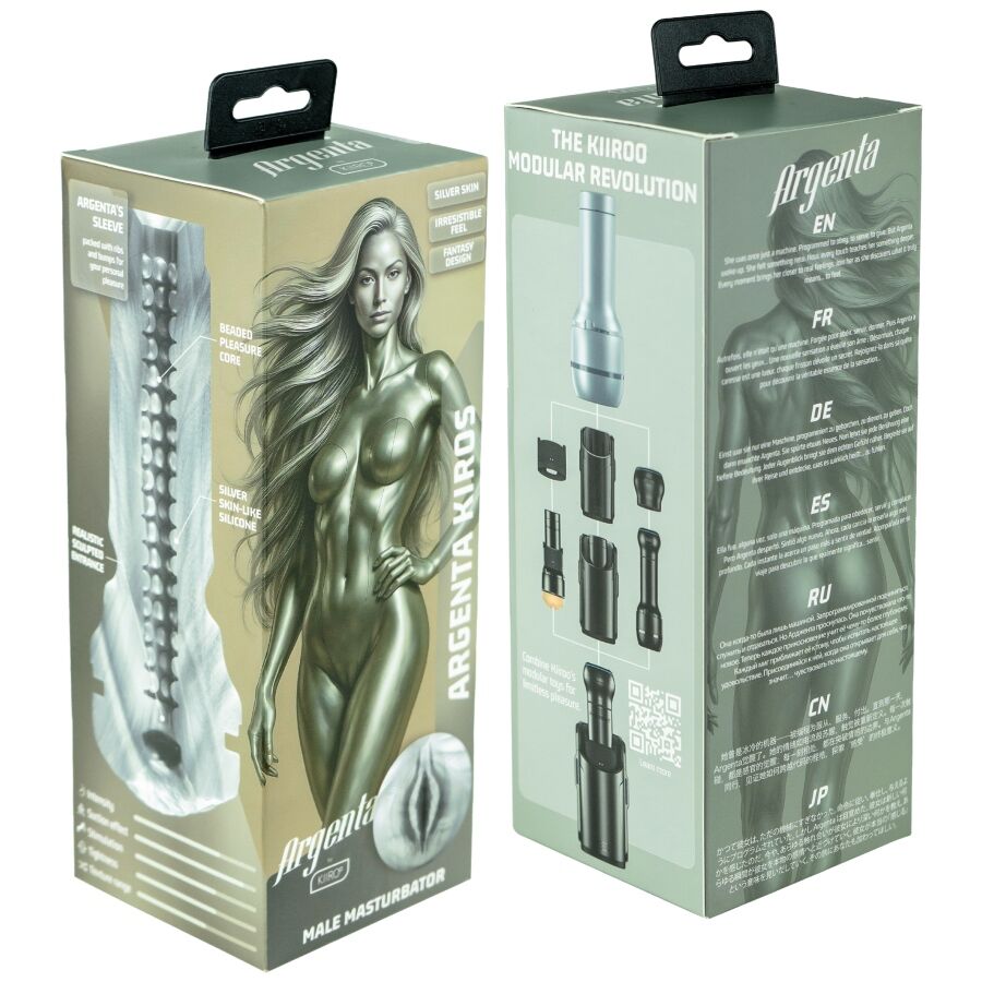 Emballage Argenta Kiros recto et verso, avec illustration du personnage et detail des pieces modulaires Kiiroo