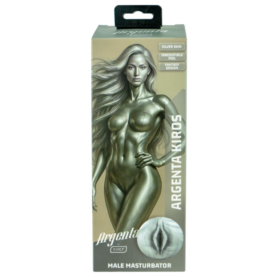 Emballage Argenta Kiros par Kiiroo, illustration du personnage et vignette de l'entree sculptee, mention 'Male Masturbator'