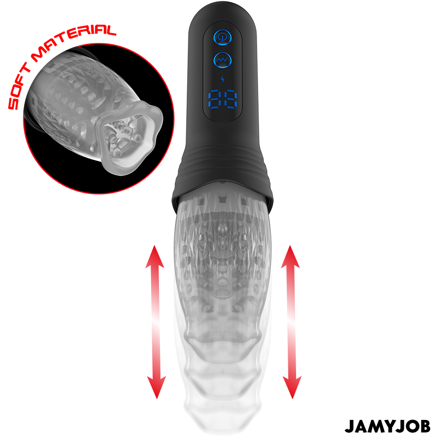 Blow-R vu de dessus, écran de commande et tunnel texturé, flèches illustrant le mouvement de va-et-vient
