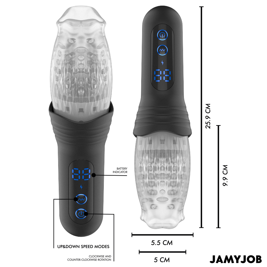 Blow-R - comparatif des dimensions : 25,9 cm de hauteur totale, tunnel de 9,9 cm, largeur 5,5 cm