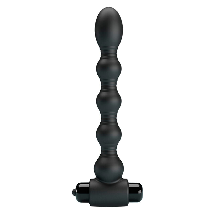 Plug anal Mr Play a billes graduees en silicone noir avec embout vibrant amovible, structure perlee progressive pour une insertion confortable et une stimulation anale douce