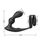 Schema dimensions du masseur prostate Mr Play et anneaux peniens, longueur 135 mm et anneaux de 38 et 47 mm, ensemble silicone pour une stimulation combinee precise