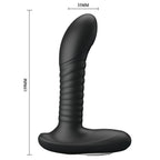 Masseur de prostate rotatif Mr Play avec mesures 35 et 159 mm, tige nervuree en silicone noir courbee et base ergonomique, combinaison de rotation et vibration