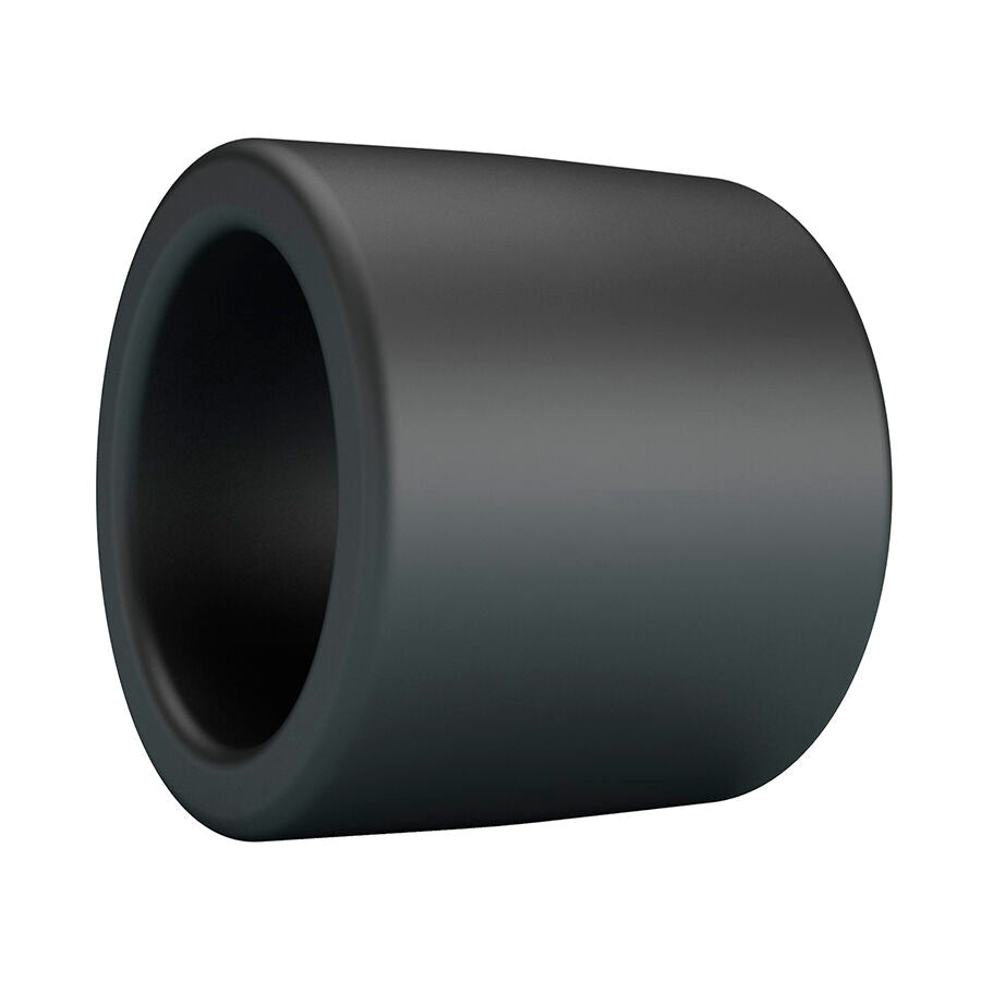 Anneau penien tube Viggo silicone noir vu sous un autre angle, ouverture circulaire et paroi epaisse, matiere super soft souple en silicone liquide.