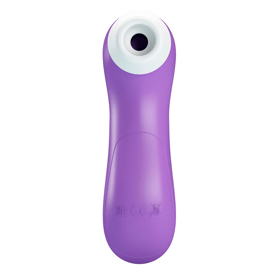 Stimulateur clitoridien a succion violet vu de face, embout d'aspiration noir et blanc en silicone, corps galbe ultra-leger pour une pulsation sans contact silencieuse.