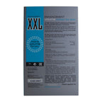 Dos de la boite de creme XXL HOT homme, drug facts et ingredients sur carton bleu et gris, format 50 ml, mode d'emploi multilingue, vue verticale.