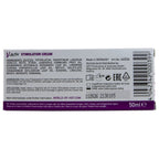 Cote de la boite creme V-Activ Woman HOT, ingredients et code-barres imprimes sur carton clair, format 50 ml, prise de vue horizontale sur fond blanc.