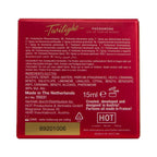 Dos de la boite rouge Twilight Pheromone Women 15 ml, notice multilingue et ingredients, emballage du parfum femme aux pheromones format voyage.