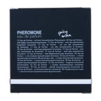 Dos de la boite Miami Spicy Man Hot avec notice pheromones multilingue, parfum masculin solaire au bois de gaiac et ambre, 30 ml.