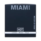 Boite bleu nuit Miami Spicy Woman Hot avec adresse du site, parfum femme aux pheromones de 30 ml a la signature florale solaire.