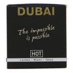 Cote de la boite Dubai Woman Hot avec le slogan The impossible is possible, parfum femme aux pheromones de 30 ml a l'accord oriental.