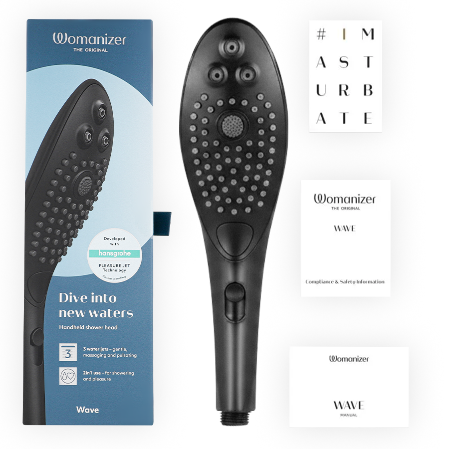 Contenu du coffret Womanizer Wave noir avec notices et accessoires