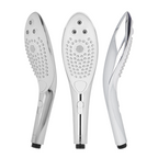 Pommeau de douche Womanizer Wave chromé présenté sous trois angles