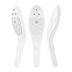 Pommeau de douche Womanizer Wave blanc présenté sous trois angles