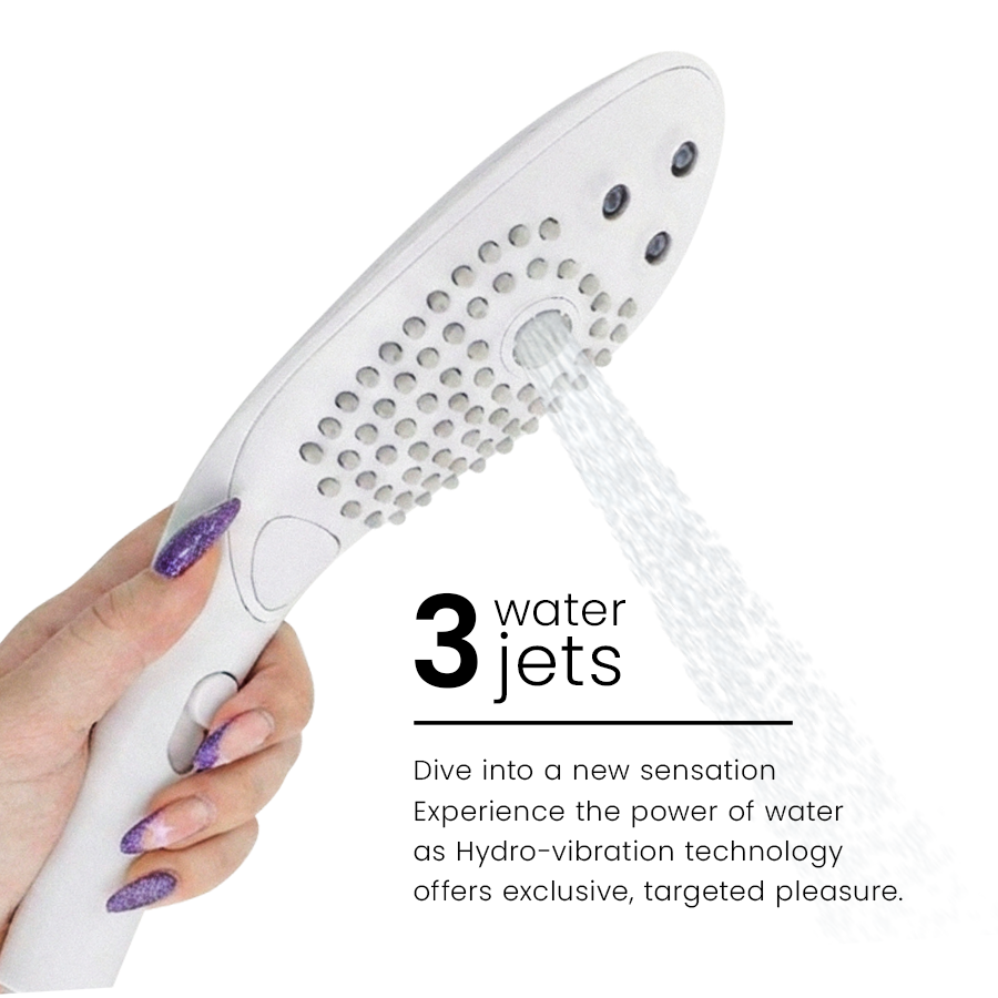 Pommeau de douche Womanizer Wave blanc avec ses trois jets d’eau
