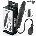 Emballage noir Addicted Toys du godemichet gonflable modele 4, avec vue du jouet veine et de sa poire de gonflage