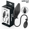 Emballage noir Addicted Toys du plug anal gonflable modele 2, avec vue du plug conique et de sa poire de gonflage