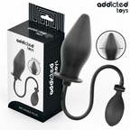 Emballage noir Addicted Toys du plug anal gonflable modele 2, avec vue du plug conique et de sa poire de gonflage