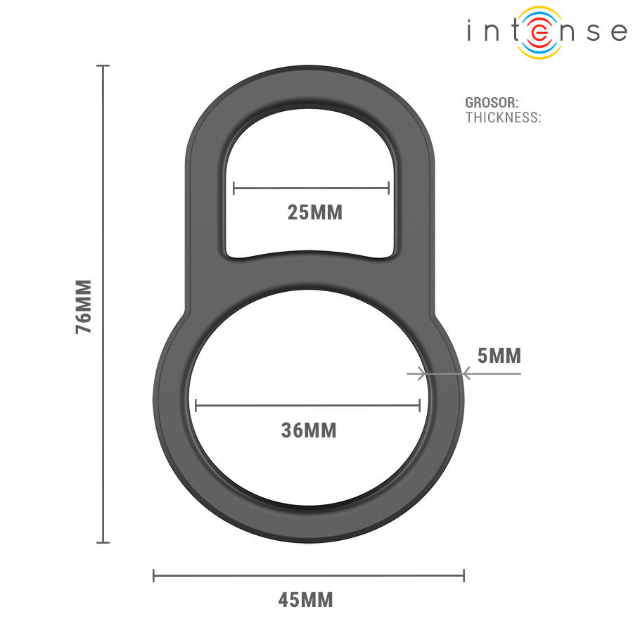 Conleth anneau pénis double réglable — schéma détaillé des dimensions, boucles de 25 mm et 36 mm