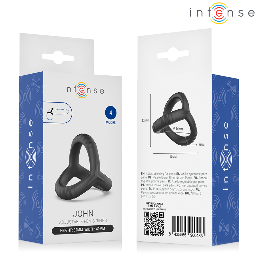 John anneau triple ajustable — packaging recto-verso avec schéma des dimensions (32 x 40 mm)