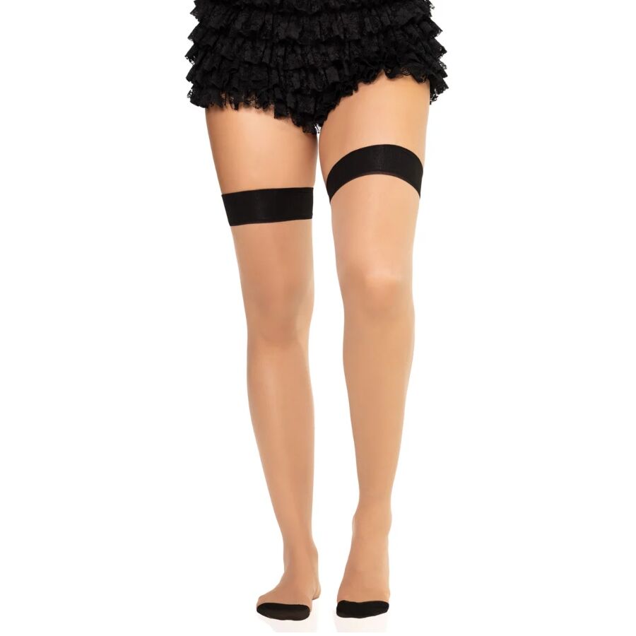 Bas spandex noirs à couture arrière effet porte-jarretelles — détail texture surface