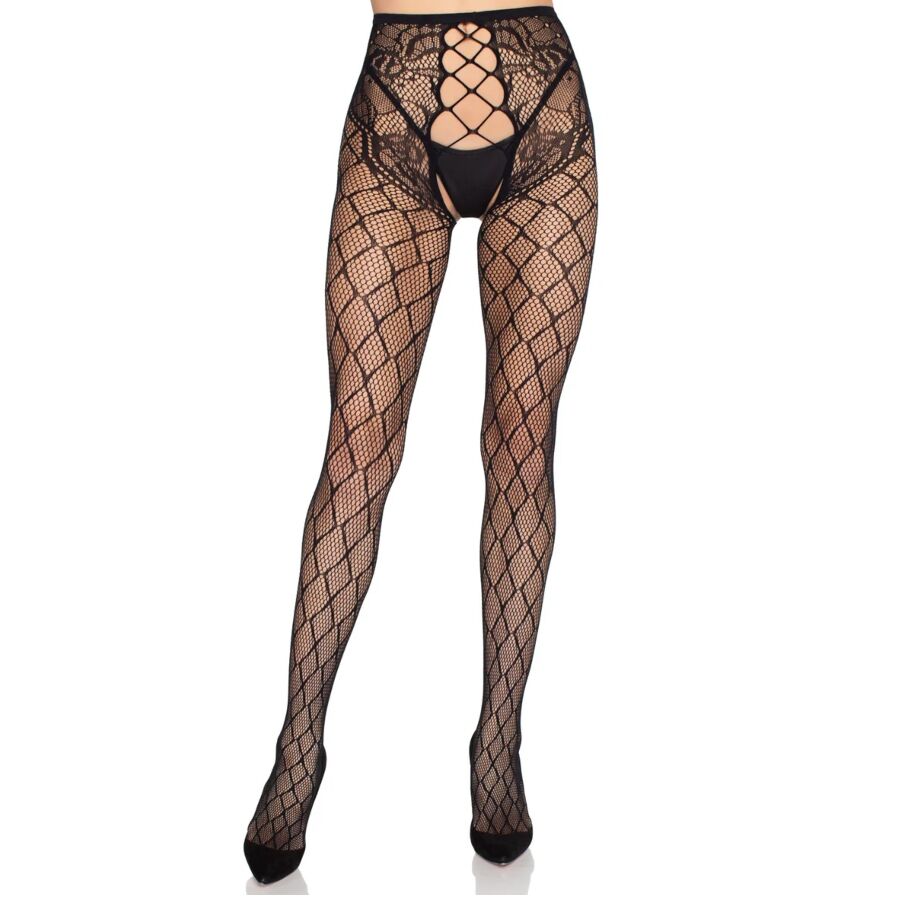 Collants résille noirs avec culotte sans entrejambe — vue de dos