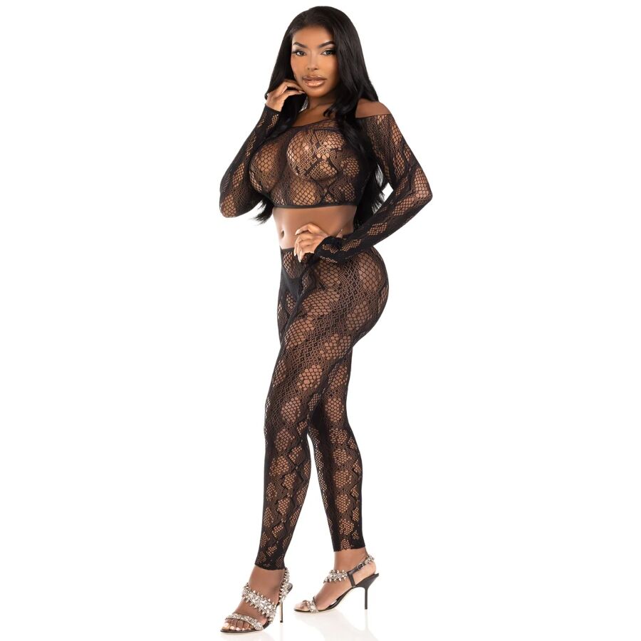 Ensemble crop top et legging résille motif python — vue de profil