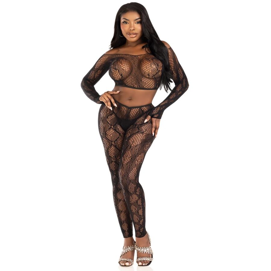 Ensemble crop top et legging résille motif python — vue de dos