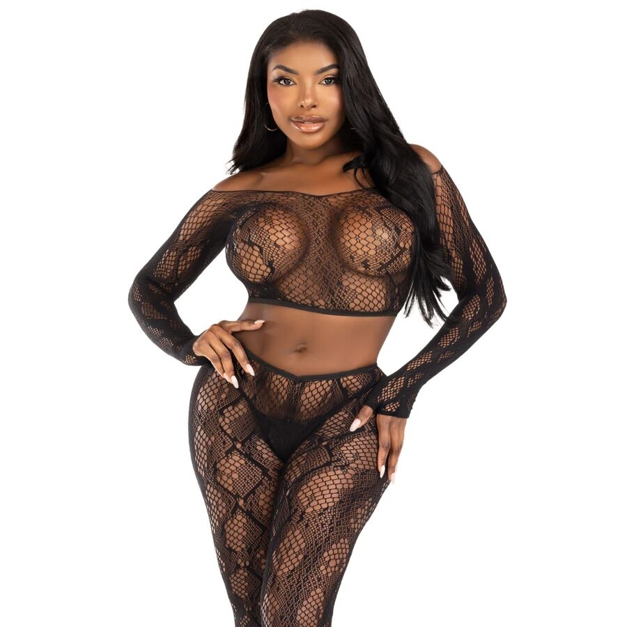 Ensemble crop top et legging résille motif python — vue principale