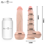 Bruce S godemichet en silicone avec testicules — schéma des dimensions par sections avec canette pour échelle