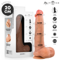 Bruce M gode en silicone avec testicules — packaging et rendu du produit avec mesures de circonférence et pictogrammes des caractéristiques
