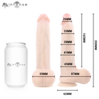 Bruce M gode en silicone avec testicules — schéma des dimensions par sections avec canette pour échelle